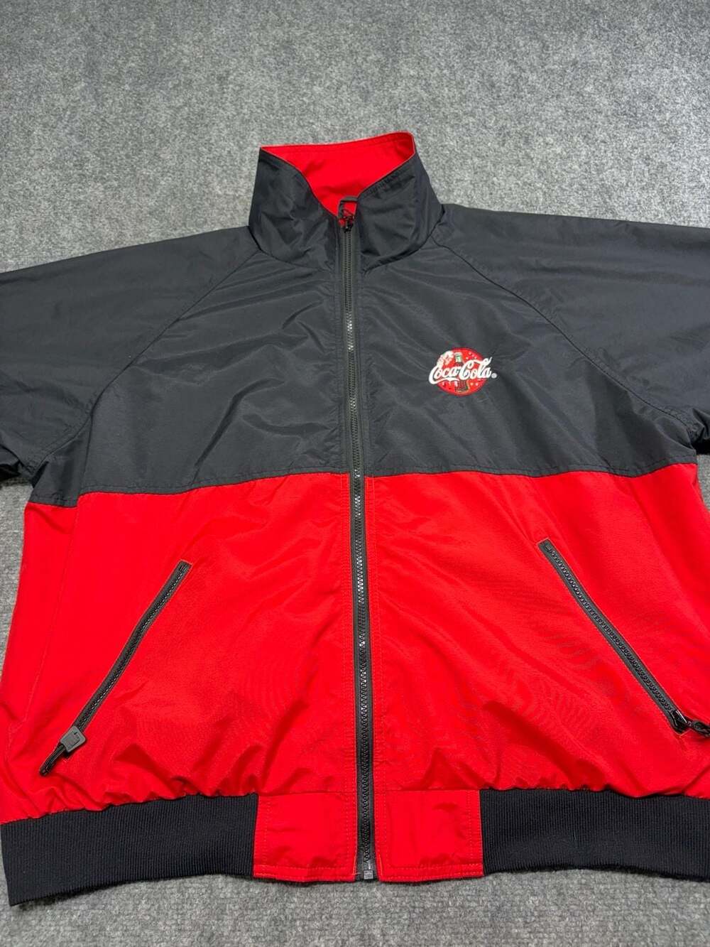 VINTAGE WEAR GUARD COCA COLA ZIP UP BLACK AND RED WINDBREAKER JACKET SIZE XL-EUC
